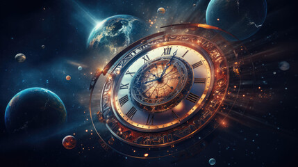 clock in space, time concept Generative AI