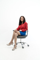 Fototapeta premium Young asian woman, professional entrepreneur standing in office clothing, smiling and looking confident, white background