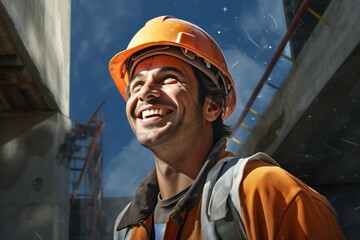 A smiling construction worker doing his job.