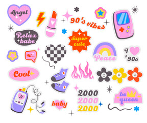 Trendy Y2K retro sticker set, girly vintage patch collection, glamorous90s and 2000s style icon