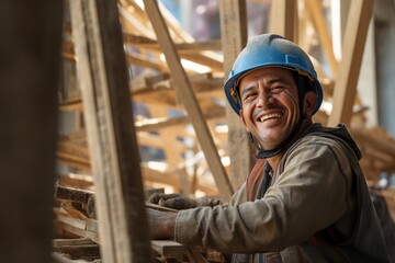 A smiling construction worker doing his job.