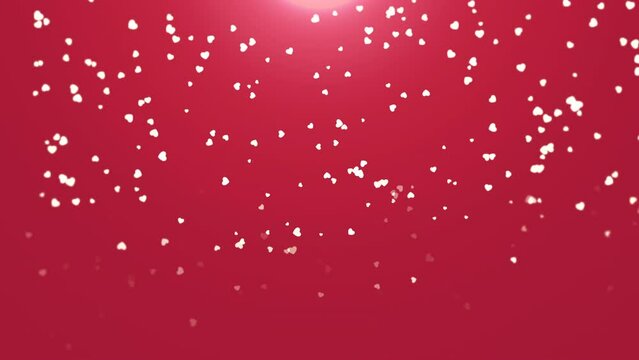 Flying fashion hearts with glitters on red night sky, motion abstract holidays, love and Valentines day style background