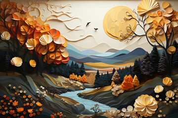 A captivating collage created from various textured materials, forming a fall vibes composition.
