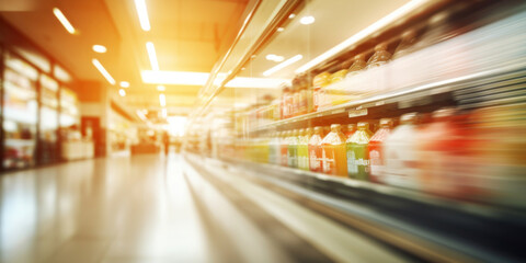 Obraz premium Abstract blur supermarket and retail store, soft natural light, earthy tones, artfully arranged, selective focus, dynamic composition
