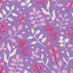 Pink flowers doodle pattern (vector pattern).Can be printed on any material: package, merch, fabric, home.