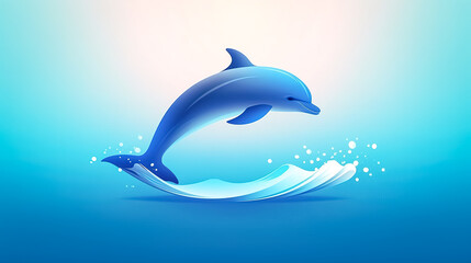 Creative illustration with a dolphin on a blue background, generative AI.