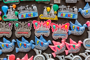Magnets at souvenir shop. Travelling, souvenirs, shoping. Cappadocia, Turkey