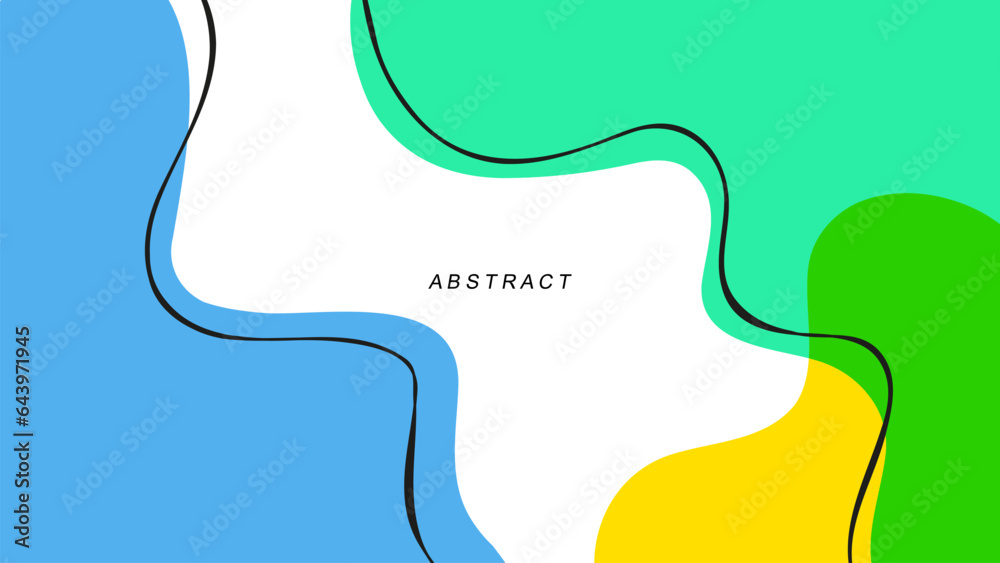 Poster Bright abstract background with various dynamic liquid color shapes and black outlines for creative graphic design. Vector illustration.