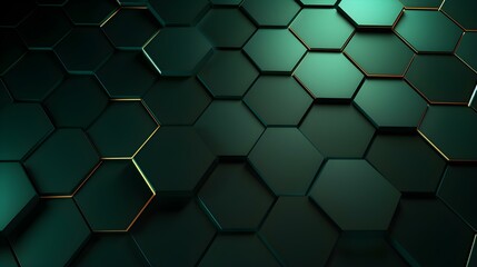 Abstract Background of hexagonal Shapes in dark green Colors. Geometric 3D Wallpaper
