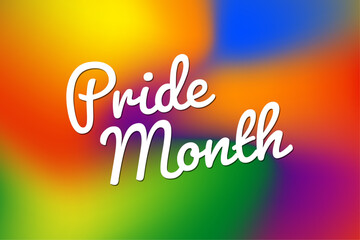 Cute Pride Month Typographic Greeting Poster on rainbow gradient background.
