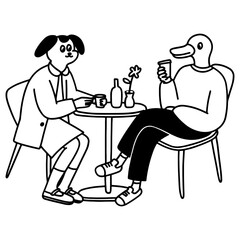 Animal characters coffee time cartoon illustration