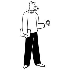 Dog character holding coffee cartoon illustration