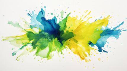 abstract green and yellow watercolor splash on white background for graphic design element