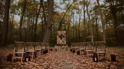 Bohemian cozy wedding ceremony decor in autumn season 