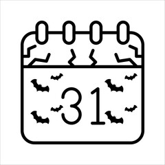 Halloween calendar line icon, halloween and holiday, calendar sign vector graphics, vector illustration on white background