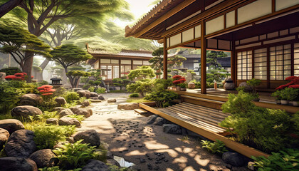 Tranquility in Tradition: A Japanese Tea Room Overlooking a Garden