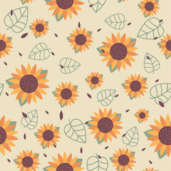 yellow flowers sunflower, vector  seamless background, banner, wallpaper, packaging, decorative background
