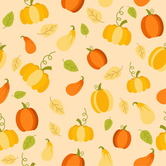 Pumpkins Seamless Pattern, Thanksgiving Background