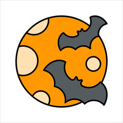 Bats and moon glyph icon, halloween and midnight, bats flying on the moon vector icon, party decoration, vector illustration on white background