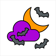 Bats and moon glyph icon, halloween and midnight, bats flying on the moon vector icon, party decoration, vector illustration on white background