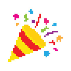 Fototapeta premium party confetti icon 8 bit, pixel art fireworks birthday icon for game logo.