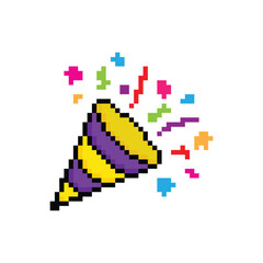 Obraz premium party confetti icon 8 bit, pixel art fireworks birthday icon for game logo.