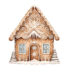 Naklejka premium Christmas gingerbread house cookie watercolor illustration, generative AI