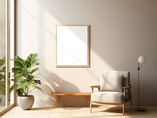 Contemporary cozy living room house with blank photo frame for decorative