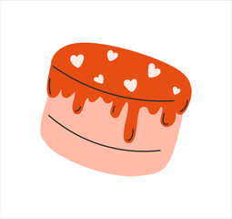 Birthday cake with hearts. Valentine's Day. Isolated illustration.
