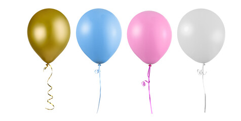 Colorful, gold and white Balloons isolated on white Background