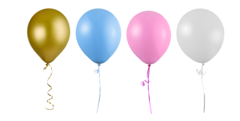 Colorful, gold and white Balloons isolated on white Background