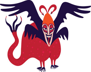demon with a creepy face. Vibrant bright Strange ugly Halloween character