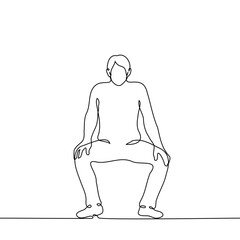 Fototapeta premium man in half squat with legs wide apart - one line art vector
