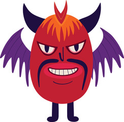 devil demon with a creepy face. Vibrant bright Strange ugly Halloween character