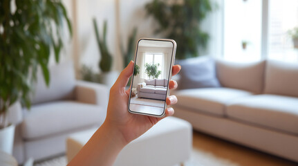 A hand holding a mobile phone which displays the camera app on the touch screen
