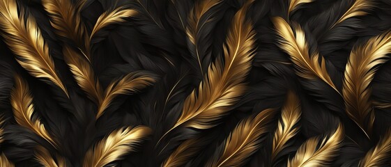 Black and gold feathers, wallpaper
