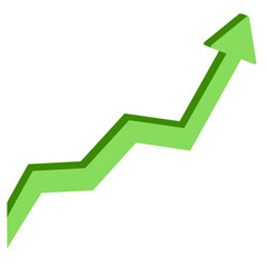 Financial indication arrow. Up green 2d graph.