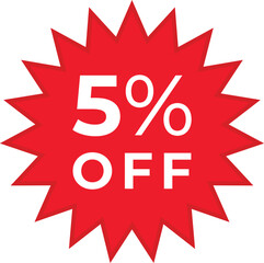 Price tags, special offer or shopping discount label with percent, discount. Red Paper sticker. 10, 20, 25, 30, 35, 40, 50, 60, 70, 80, 90 percent price. Promotional sale. Vector illustration.