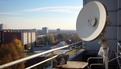 Satellite dish and TV antenna on the apartment balcony