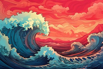 background illustration featuring ocean waves. Generative AI