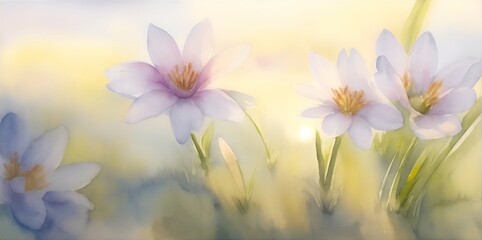 Obraz na płótnie Canvas Spring meadow flowers watercolor. AI generated illustration