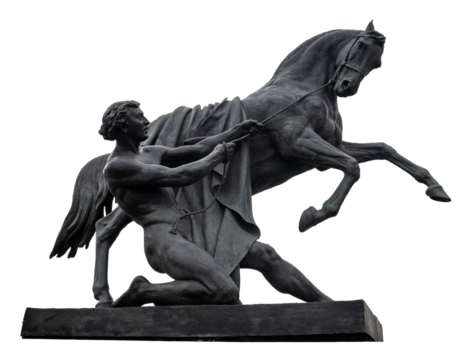Horse sculpture. Horse tamer. Anichkov bridge. Saint Petersburg. On a transparent background