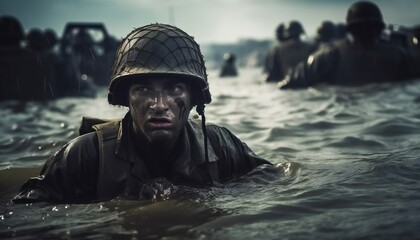 Soldier in the Water Struggling among other soldiers