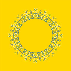 Vector illustration of Ukrainian ornament in ethnic style, identity, vyshyvanka, embroidery for print clothes, websites, banners. Background. Geometric design, border, copy space, frame