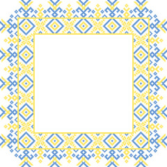 Obraz premium Vector illustration of Ukrainian ornament in ethnic style, identity, vyshyvanka, embroidery for print clothes, websites, banners. Background. Geometric design, border, copy space, frame