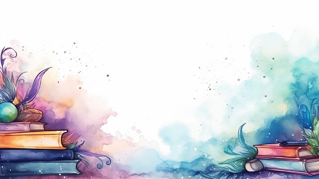 poster banner back to the school of magic on a white background in watercolor style picture drawing