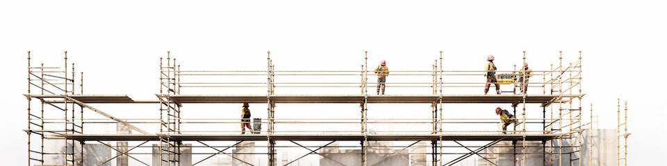 long narrow scaffolding isolated on a white background for the screensaver for the reconstruction of the site construction background