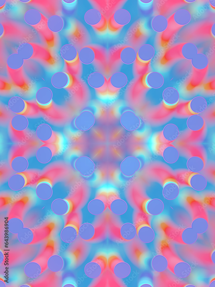 Poster Kaleidoscopic pattern of spiral shaped objects with depth of field effect. 3d rendering digital illustration