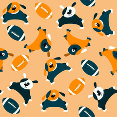 Seamless pattern of dogs and rugby ball