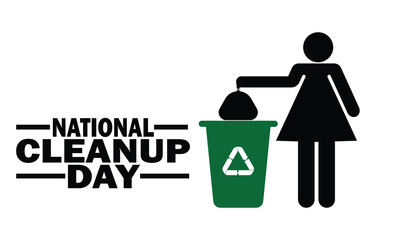 National Cleanup Day. Vector illustration of a woman throwing garbage into a trash can. Suitable for greeting card, poster and banner